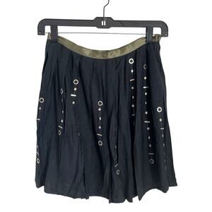 VTG Y2K Festival Skirt L Grunge Boho Metal Grommet Pleated India Hippie Fairy